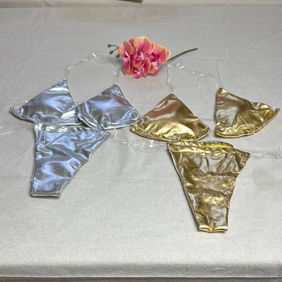 Bundle Of 2 Set Metallic Silver and Gold Women’s Bikini Beach. - Picture 3 of 8